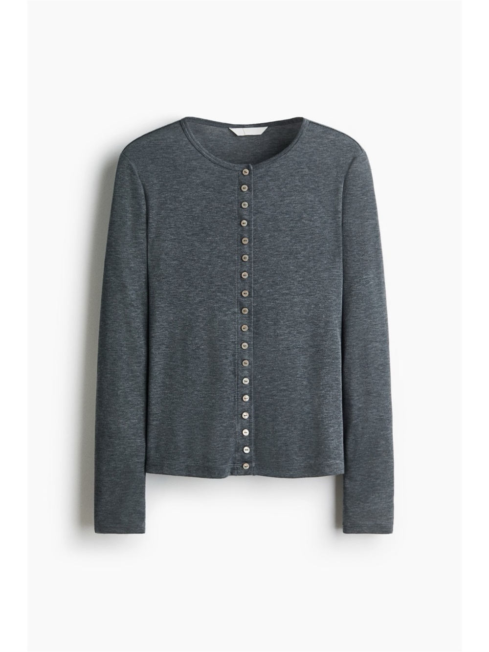 H&M Dark Gray Sheer Cardigan Light Moonstone Buttons Ribbed Jersey